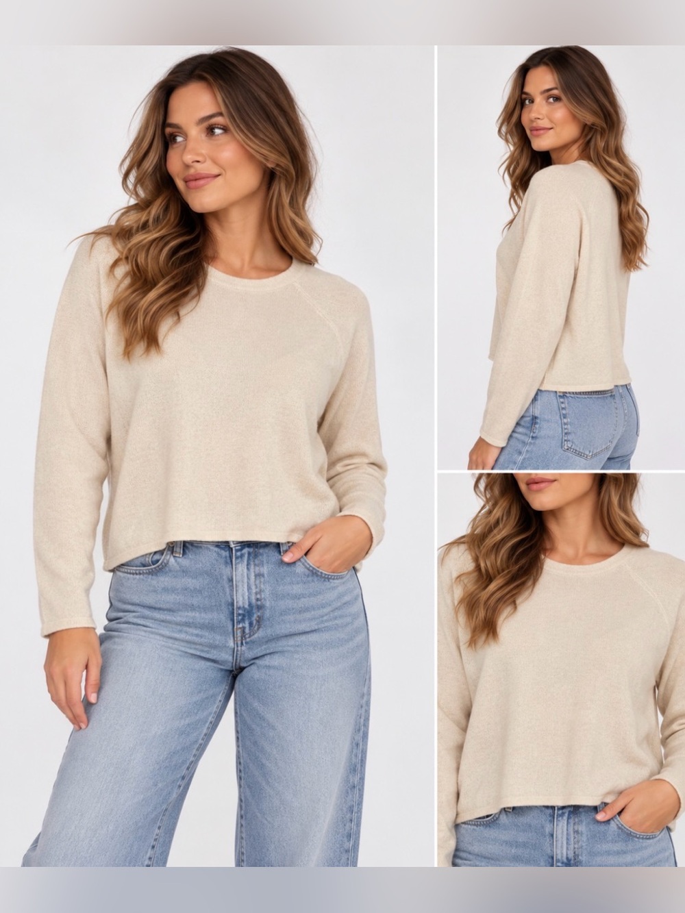 Aritzia Babaton Merino Wool Minimalist Sweater Neutral Size Small